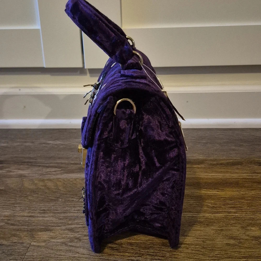 Aldo Deep Purple Velvet Whimsigoth Satchel with Insect Embroidery NWT - Picture 6 of 10
